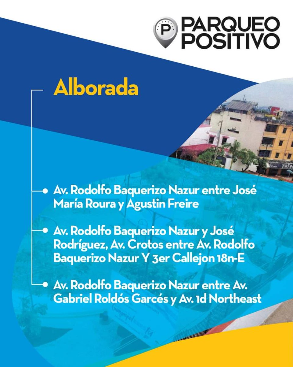 Estas serán las nuevas áreas de influencia donde proximamente aplicará el servicio de parqueo tarifado en Guayaquil. 🅿️

Recuerda descarga la app Parqueo Positivo, paga donde estés y ahorra tiempo. 📲