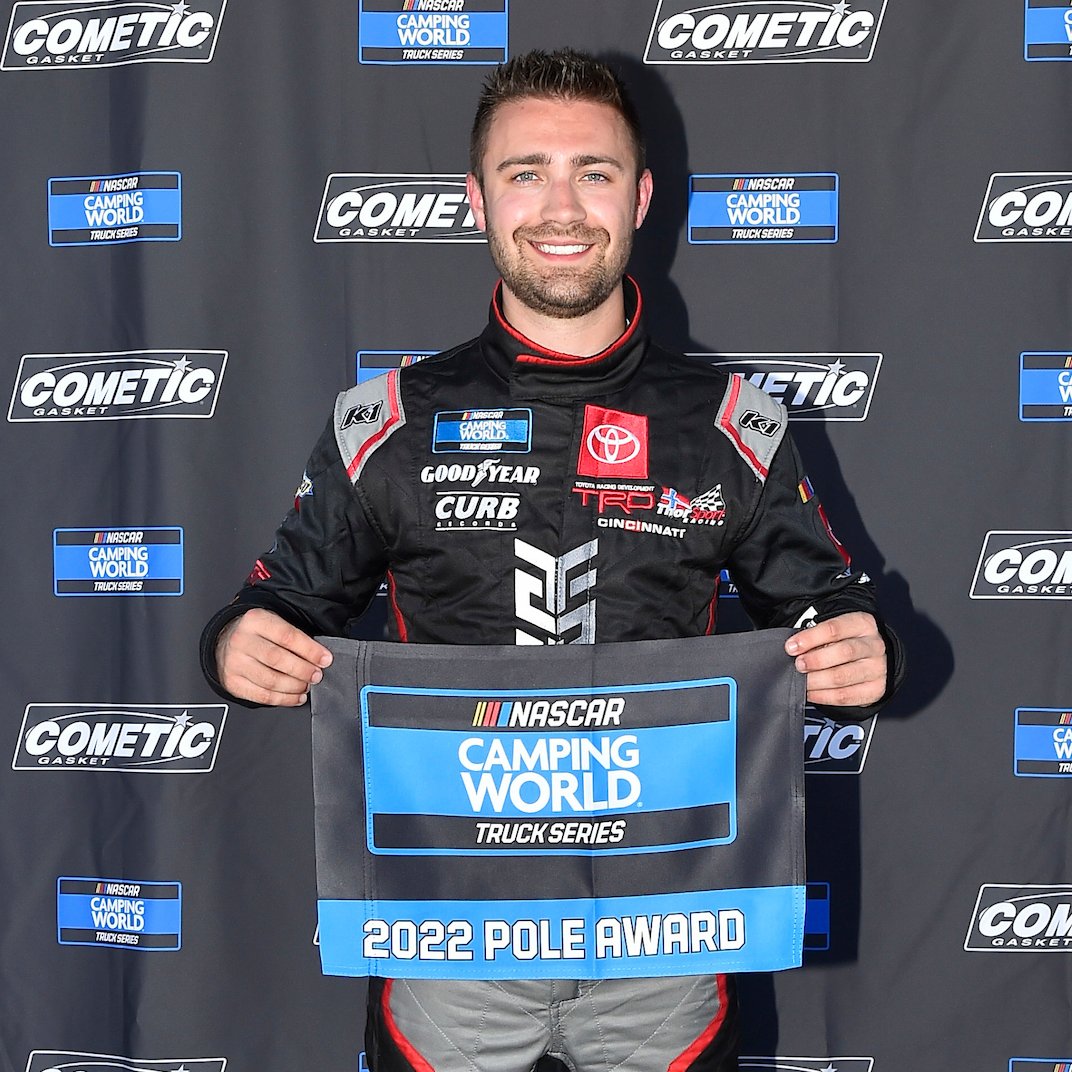 ToyotaRacingUSA's tweet photo. New year, new ride and the pole! @TyMajeski wins the pole for tonight's @NASCAR_Trucks race at @Daytona! #TeamToyota https://t.co/zfeqErimxt