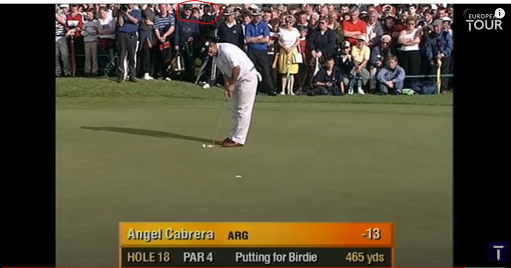 With Ewen mentioning Sergio's first win I thought I'd go on and watch for some nostalgia. 4 Lyons' there circled. Me the smallest in behind, @BoyleSportsLL to my right and @michaeljlyons in front with Larry Senior. Final three to hole out landed 4 majors Campbell, Cabrera, Garcia https://t.co/P6JDUEpGP7