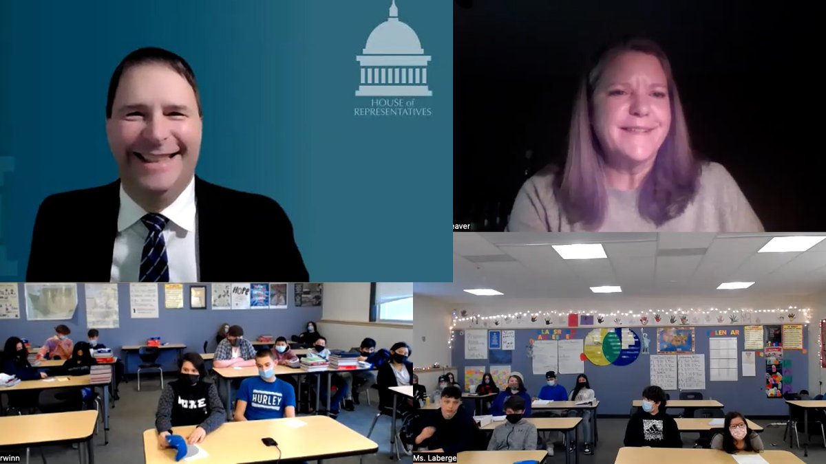 TeachWithTVW's tweet photo. Hawkins Middle School’s Capitol Classroom students were visited by their district legislator and former alumni, Representative Griffey - Thank you Rep. Griffey and volunteer lobbyist Rhonda Weaver for all you do!!
#TEACHwithTVW #CapitolClassroom #waleg #youthvoice #civics101 https://t.co/OqjOjeXlqQ