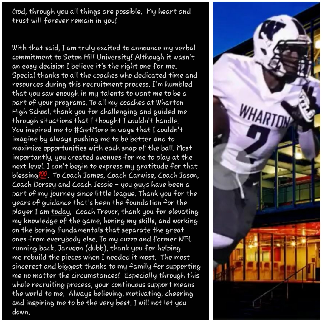 The past few weeks have been life changing. I respect &amp; believe in Coach Day’s vision for the program and want to be a part of that plan which is why I’m 2026% committed to SHU🔴🟠⚫️! <a href="/SHU_FBALL/">Seton Hill University Football</a> <a href="/CoachDay_/">Daniel Day</a>  @Coach___Russell <a href="/WhartonHighFB/">Wharton Wildcats Football</a>