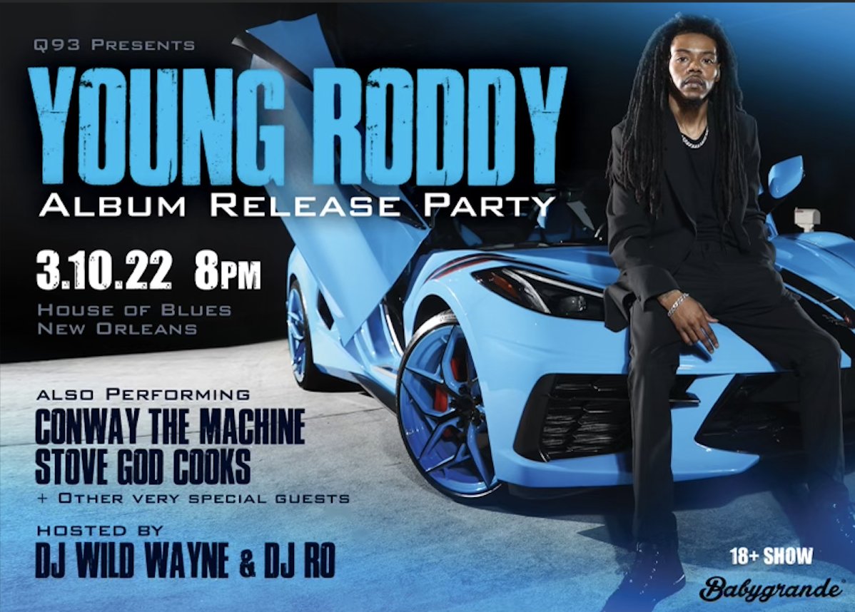 JUST ANNOUNCED❗ Young Roddy at House of Blues New Orleans on March 10! Tickets are on sale now here: bit.ly/3H1PErR 🎫
