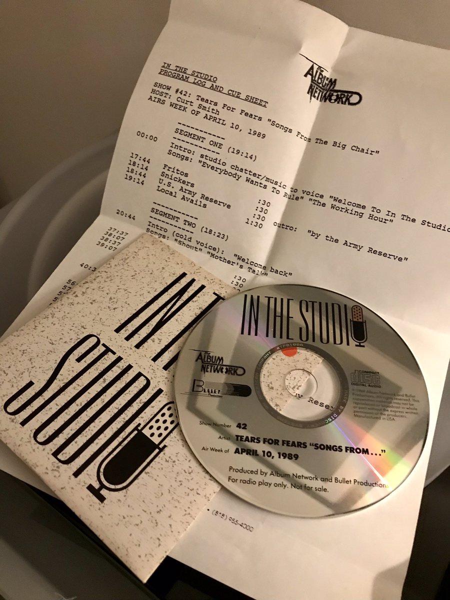 PaulAdamsCycles's tweet image. I’m about to go ‘In The Studio’ with @tearsforfears #SongsFromTheBigChair hosted by Curt Smith c/o The Album Network. Transcription disc #TearsForFears Radio only #promoCD