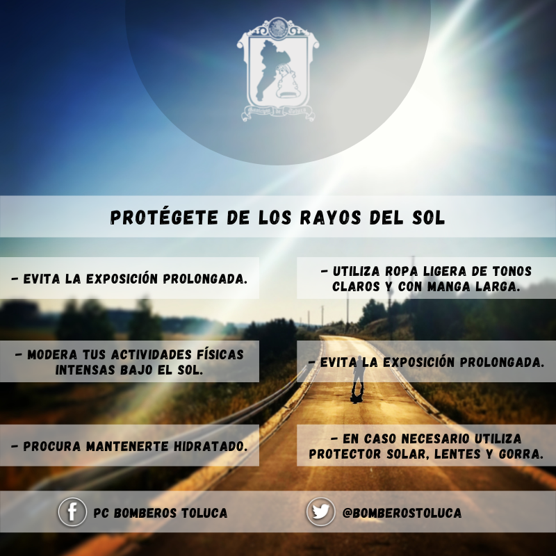 bomberostoluca's tweet photo. Protégete de los rayos del sol, las altas temperaturas aumentan los niveles de ozono y otros contaminantes en el aire que agravan enfermedades respiratorias. ☀️ https://t.co/ykihgEv2ZP