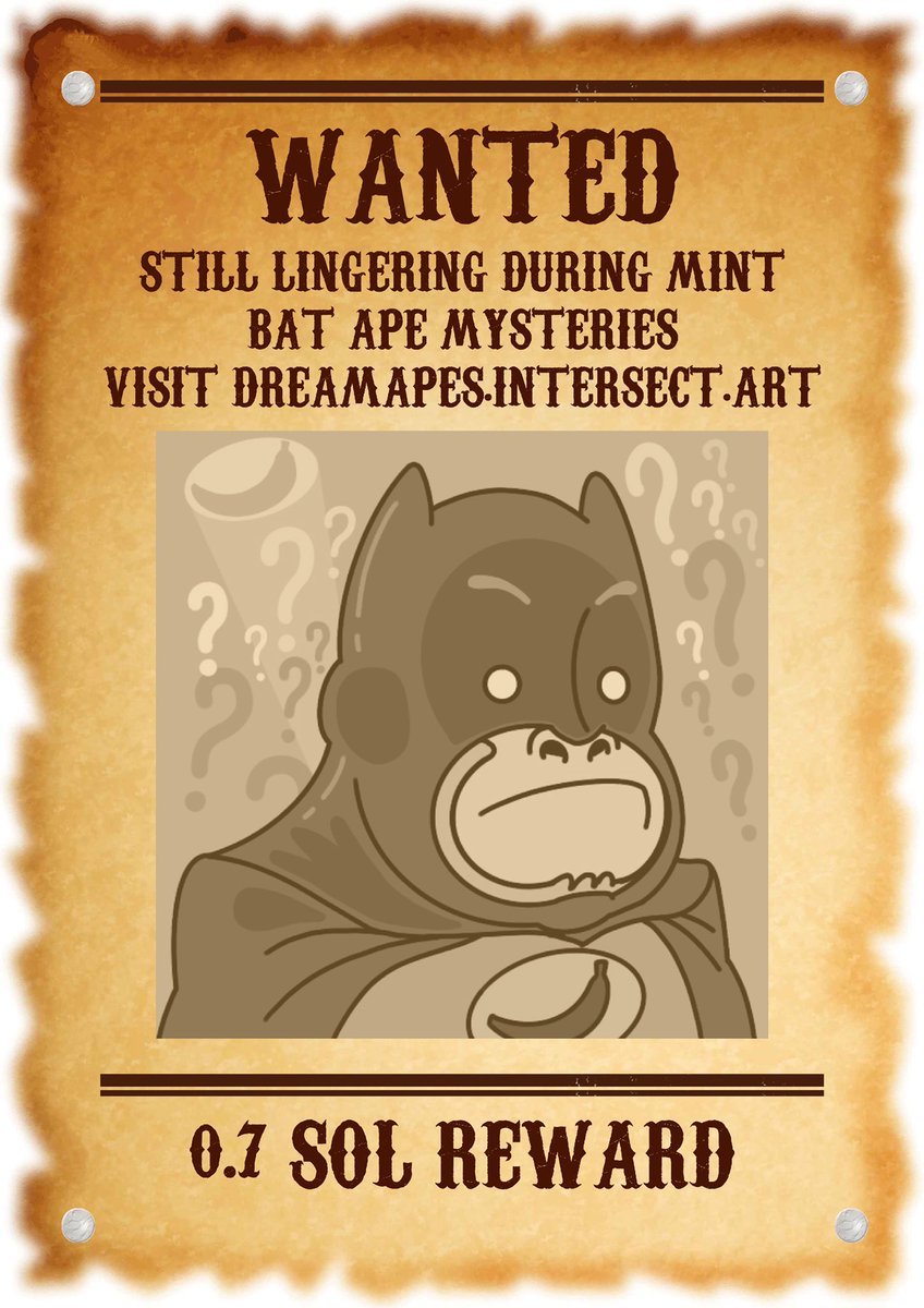 YoGhettoCousin's tweet photo. @DreamapesNFT almost sold out and still Batman has yet to be found! Its anybodies game at this point ! @LarsNFTs @JerzyNFT @Conundrum__252 @cryptopoustas  🤔 #SOL #Solana #SolanaNFTs #Solananft #mint #livemint #batman #NFA https://t.co/xJbyd82p4h