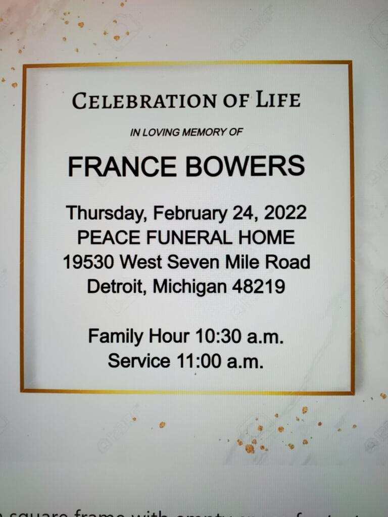 The following are arrangements for 45 year attendance agent, DFT and Retiree Chapter Member France Bowers. We extend our deepest condolences to his family, friends and loved ones.