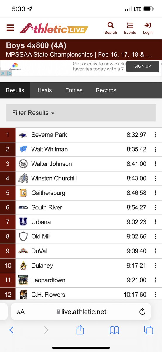 Boys’ 4x800 of Griffin, Colin, Braden and Nate finished fourth at states.