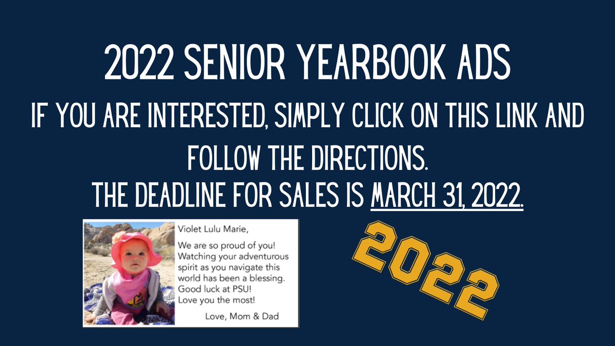 Parents! Here’s your chance to commemorate the last year of their childhood with an Ad in their senior yearbook. docs.google.com/document/d/1kI…