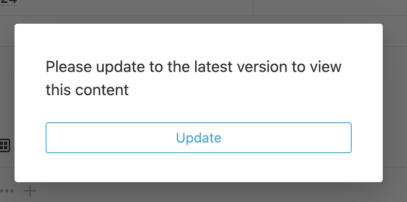 JohnMazz's tweet photo. .@NotionHQ Everything in one workspace just started giving this error, nothing I do makes it go away! "Please update to the latest version to view this content" https://t.co/QREm494paB