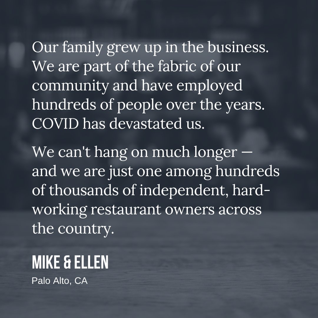 Restaurants can’t hang on for much longer. Congress needs to finish the job and #ReplenishRRF for business owners and the thousands of people they employ.