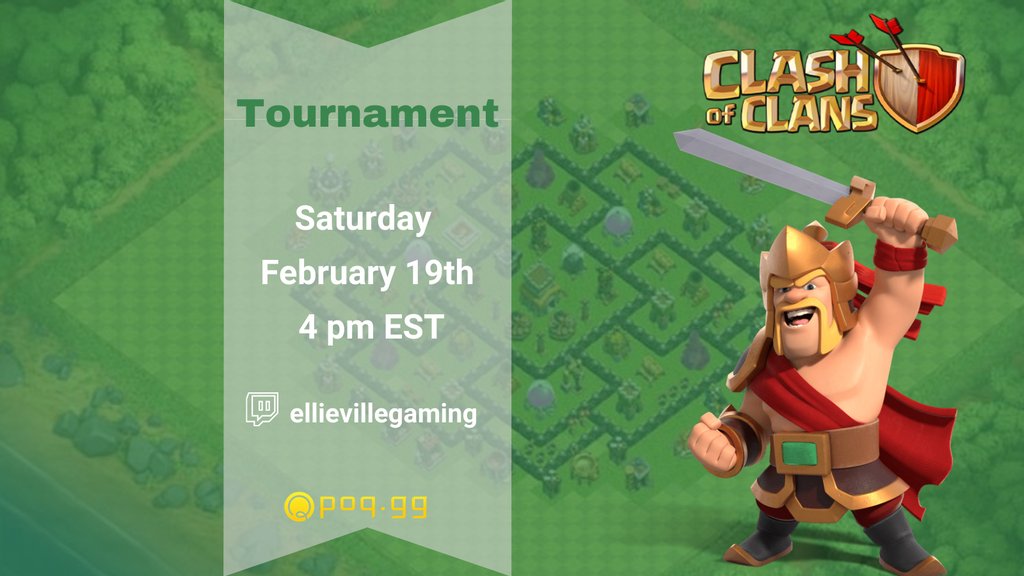 Let's #clash! 🏹

📅 Saturday - 4 pm EST

✅ Register - bit.ly/3gN3unf

🔶 Hosted by - @EllivilleGaming

#poq #esports #clashofclans