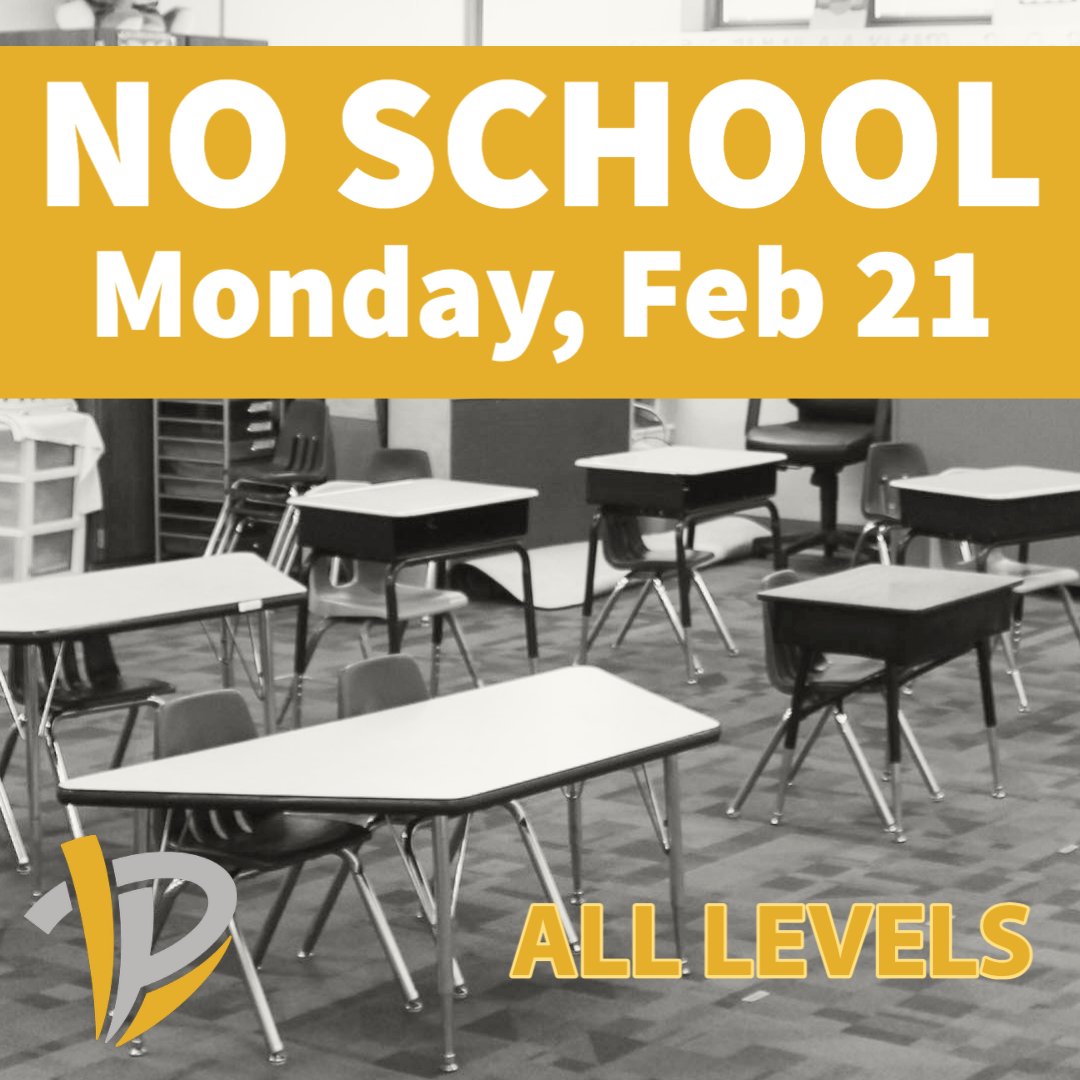 Reminder: There is no school Monday, February 21! It is a staff development day for all levels. Enjoy the long weekend!