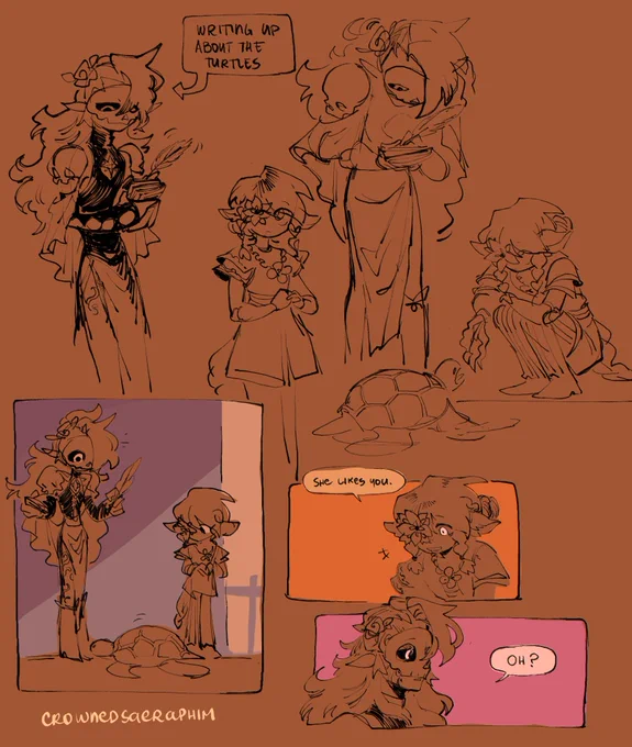 Peony @AtomicPumpkin's character helping Lantarosa with Turtles <33 