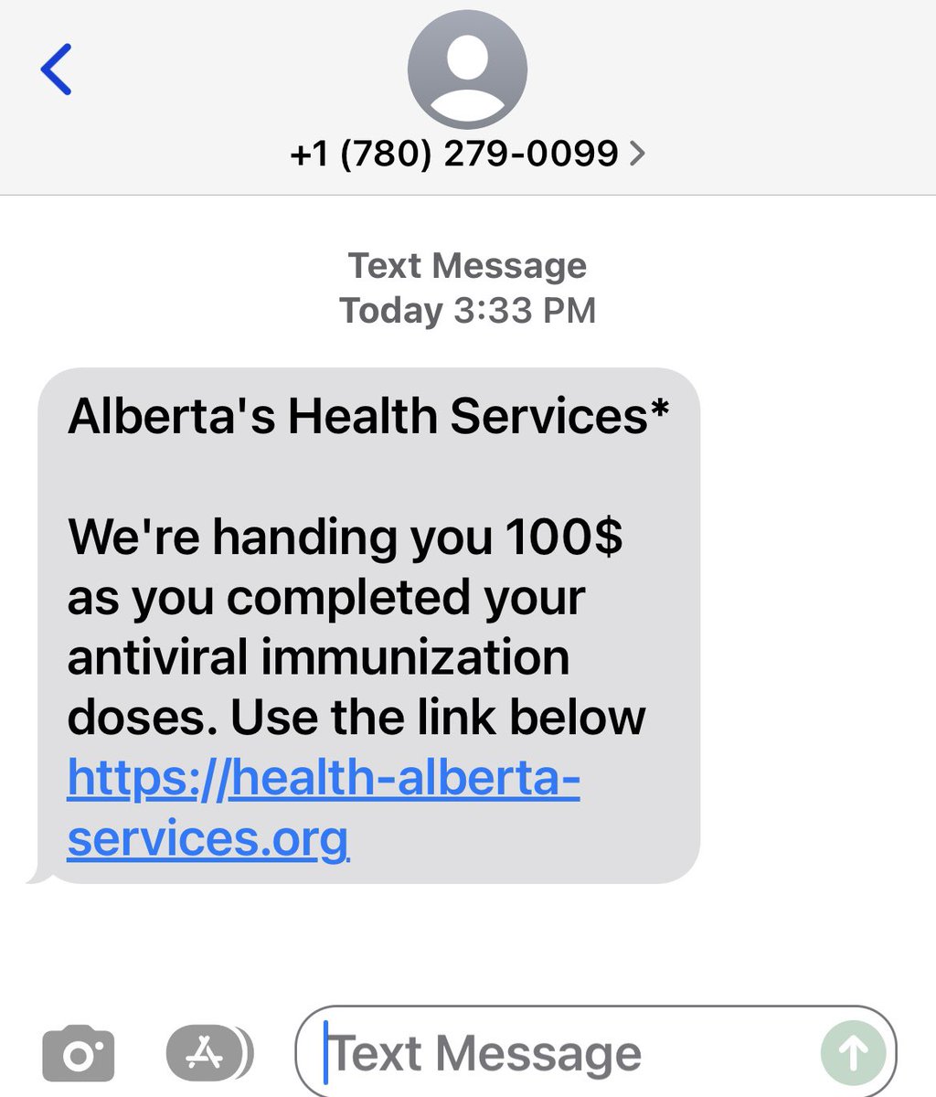 PHISHING SCAM ALERT! <a href="/AHS_media/">Alberta Health Services</a> Got this text message and want to warn others not to click the link! #scam #PhishingScams #COVID19