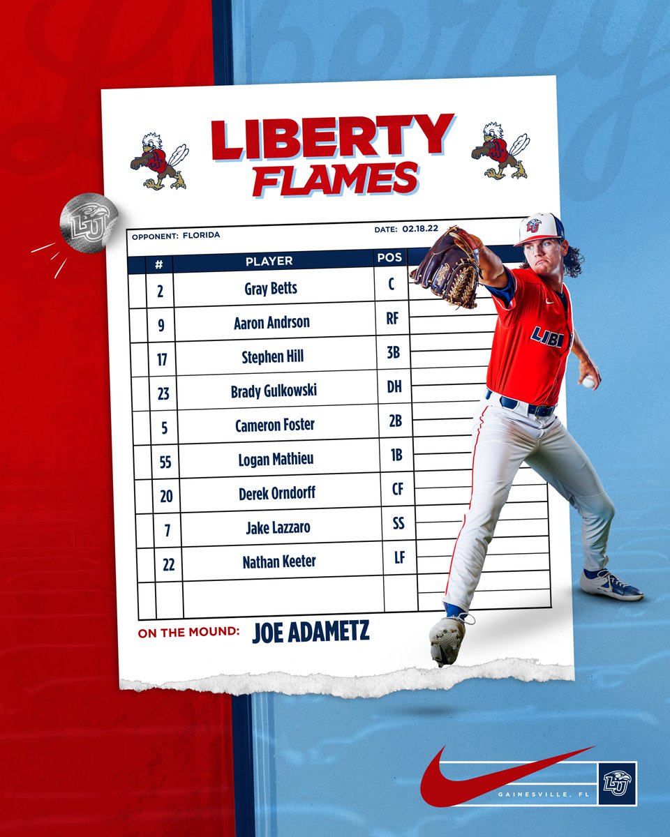 LibertyBaseball's tweet photo. Opening Night! Starting lineup vs. the Gators! https://t.co/4uJpSYSDmi