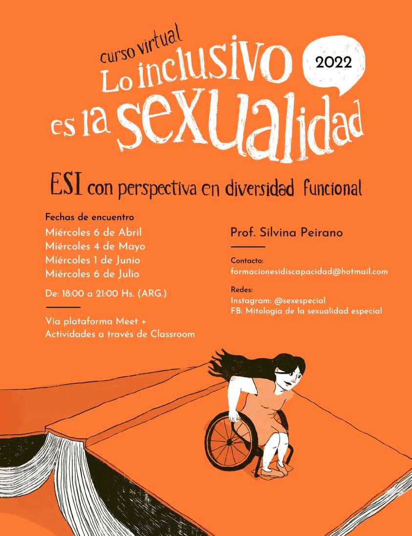 CURSO VIRTUAL Abril- Julio
“LO INCLUSIVO ES LA SEXUALIDAD. ESI CON PERSPECTIVA EN DIVERSIDAD FUNCIONAL"

Más info: drive.google.com/file/d/1pCFvCL…