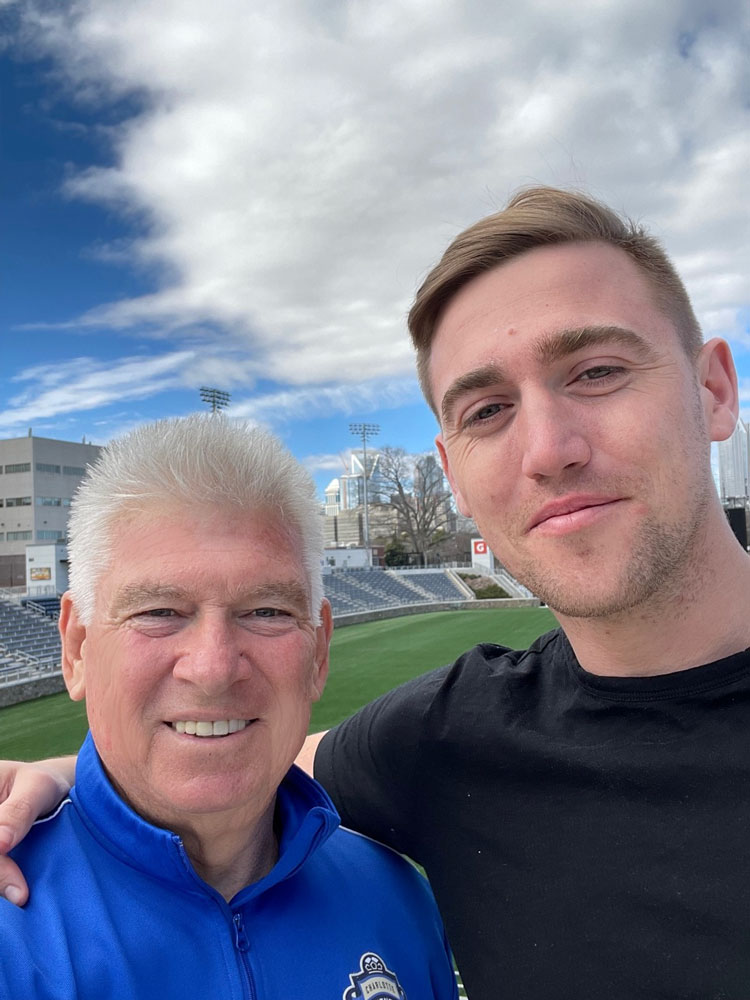 RichPosipanko's tweet photo. Our 4 yr. center back @kylekennedy94 stopped by today. Haven't seen him in 5 yrs. He is finally back from Ireland to start his new career. Due to family business and COVID he was delayed. He was a big factor in us winning a few "Ships" back in the day. GoOnSon. NeverWalkAlone. https://t.co/me0uZy4cTl