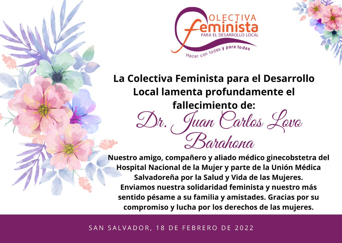 Nuestra sororidad feminista para la familia, amistades y comunidad médica. Gracias por su valioso aporte y compromiso por los derechos de las mujeres. <a href="/medica_sv/">Unión Médica por la Salud y Vida de las Mujeres</a>