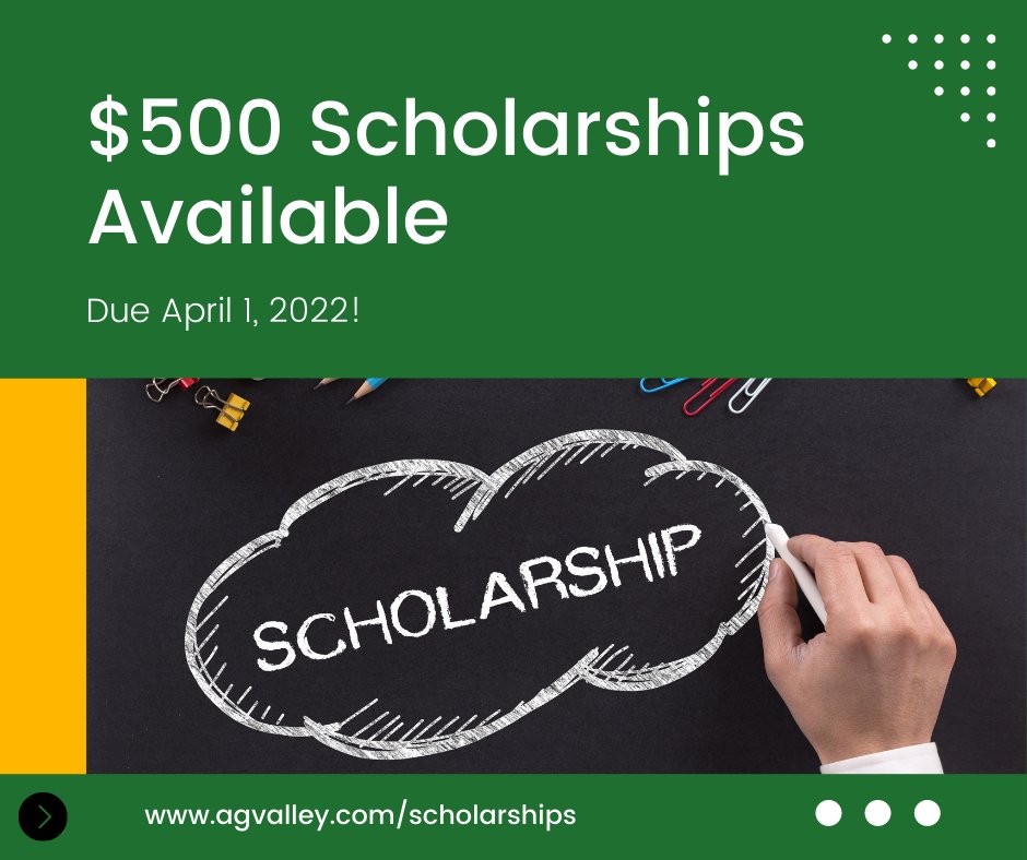 agvalleycoop's tweet photo. Attention High school seniors! Ag Valley Co-op is offering $500 Scholarships! Applications can be found at https://t.co/vNkEUgFjGz
Applications are due April 1st. 

#WeAreAgValley #BuilidingTomorrowTogether https://t.co/zbRyijUgrB