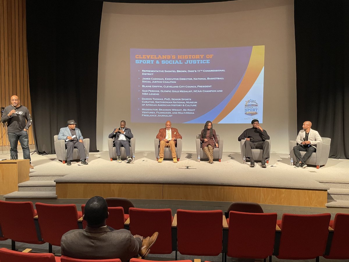 ShontelMBrown's tweet photo. Sport & social justice. This #NBAAllstar weekend is highlighting the power of sport to impact real change. I appreciate sharing the stage with these leaders and speaking about the Ali #Clevelandsummit impact on social issues, reform, and growth at the @clesportsummit https://t.co/4e8xn1G7YB