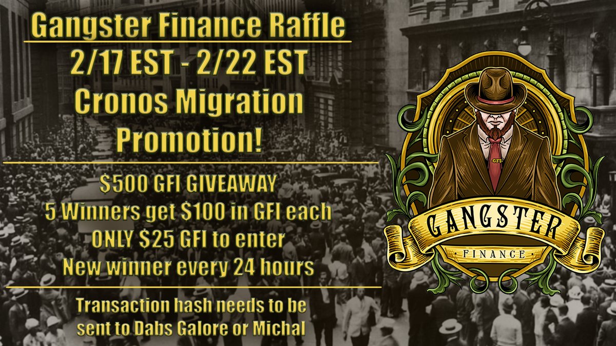 Gangster Finance (@gangsterfinance) on Twitter photo Good luck Gangsters‼
#cryptocurrency #Crypto #CRO #crofam #crosschain #CroKing #CronosChain #100xGem #altcoin #DeFi #GFI #AMMO #AUROUS #Giveaway #Raffle Good luck Gangsters‼
#cryptocurrency #Crypto #CRO #crofam #crosschain #CroKing #CronosChain #100xGem #altcoin #DeFi #GFI #AMMO #AUROUS #Giveaway #Raffle