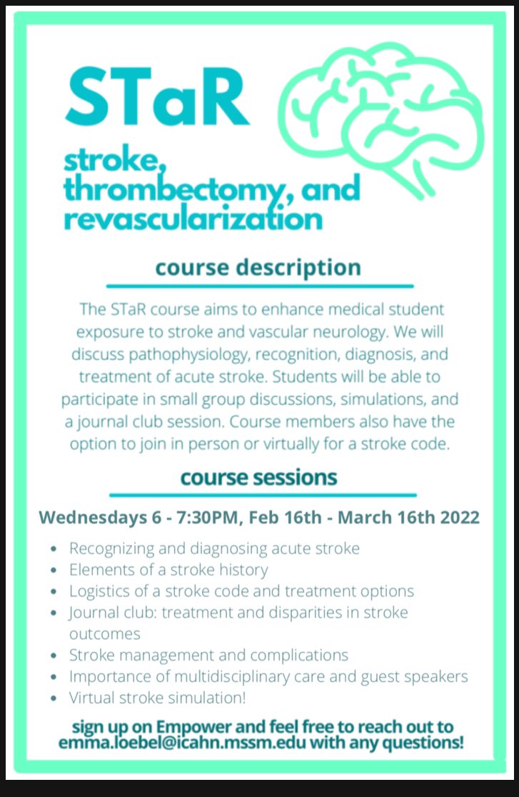 Neuro_STaR's tweet photo. Excited for the second year of STaR! E-mail Emma.loebel@icahn.mssm.edu to sign up! #LetsTalkAboutStroke https://t.co/fb2OKYeY0M