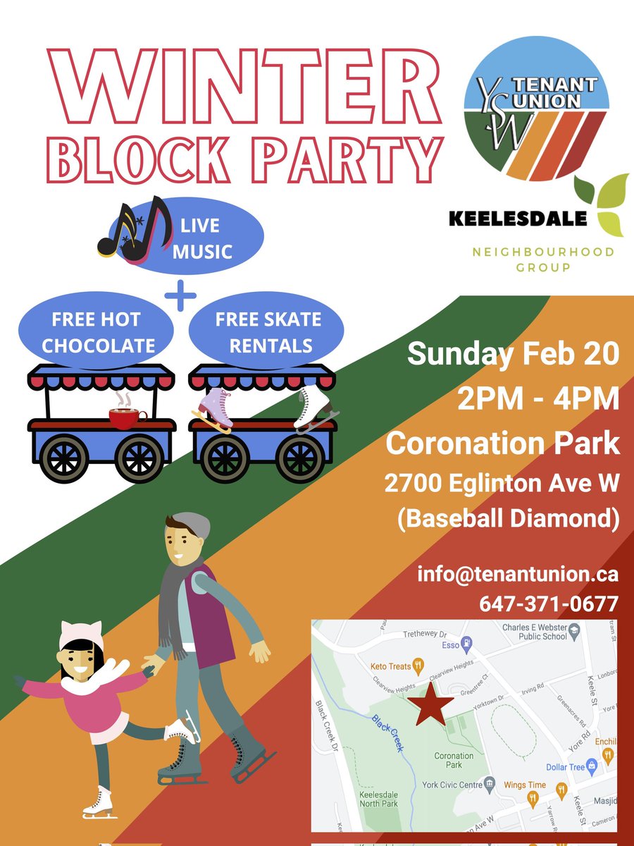 Free on Sunday #YSW? Come join us at Coronation Park in #Keelesdale for a Winter Block Party from 2pm-4pm! ⛄❄️ <a href="/YSWtenants/">YSW Tenant Union</a> <a href="/KeelesdaleNG/">Keelesdale Neighbourhood Group</a>