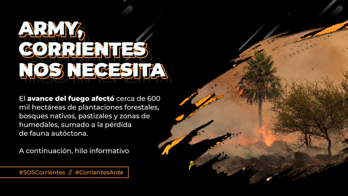 PromoBtsARG's tweet photo. 💜🌿ARMY ARG🇦🇷 
Convocamos a la solidaridad para ayudar en este desastre ecológico de gran magnitud que padece la pcia. de Corrientes🙏. La @sifundacion está recaudando fondos para bomberos, flias. afectadas y medicación .
+ I N F O 
#SOSCorrientes #BTSArmyxCorrientes @BTS_twt https://t.co/OpS4s74UYs
