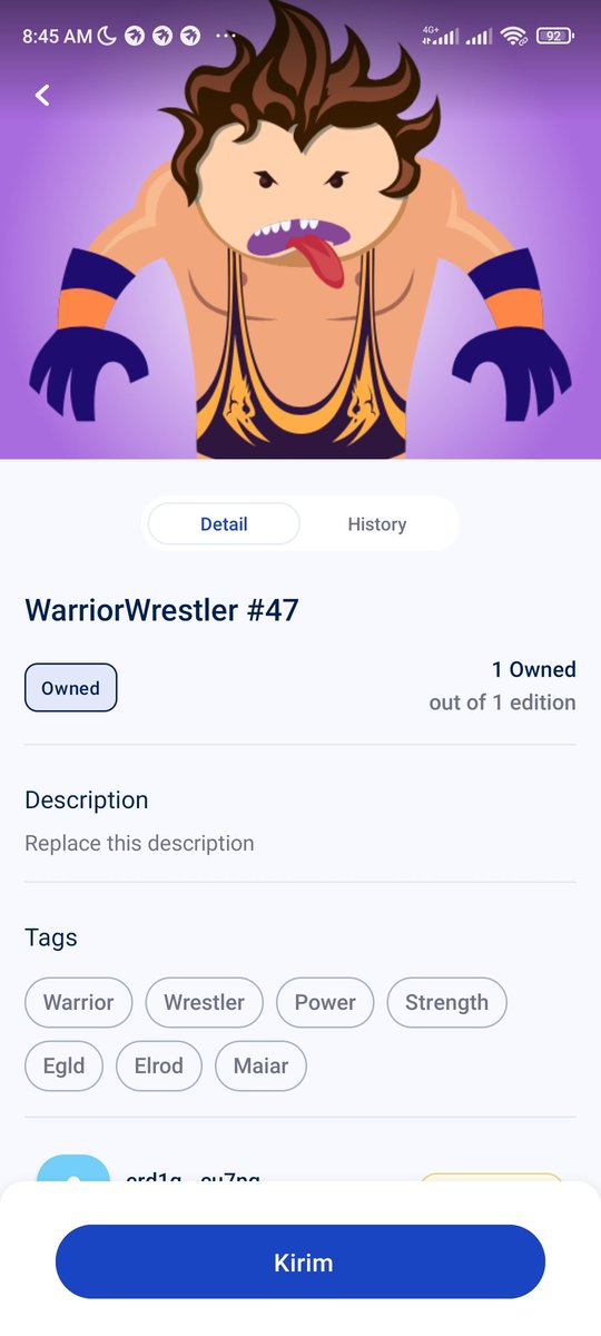 syahrulhanif40's tweet photo. @NftWrestler @ElrondWorld @CryptoKing_06 @deepakswaft007 Received my NFT 😍 https://t.co/6HnEpHgl04