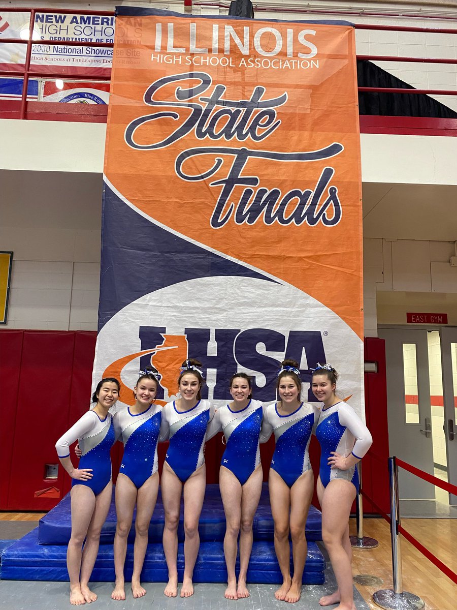 Some awesome Cougar Gymnasts at the IHSA State finals at the conclusion of day one.  Fired up for day two.