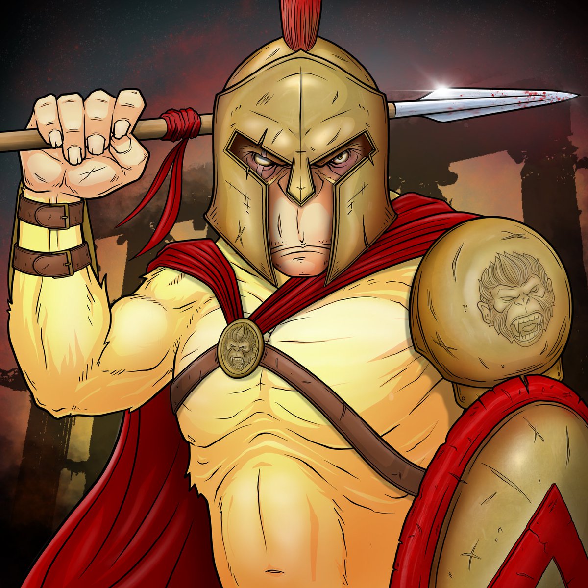 ATSNFT's tweet photo. The Ape of Sparta stands ready to battle in the phalanx as a proud hoplite in the Ultra Ape army. https://t.co/3aeAS7iJ7P