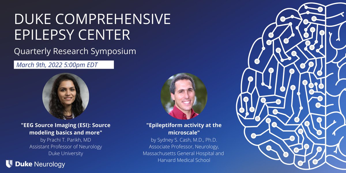 Aatif M Husain (@draatifhusain) on Twitter photo #DukeEpilepsy will host the (virtual) Quarterly Research Symposium March 9 at 5 pm ET. Dr. Sydney Cash from Harvard and our own <a href="/PrachiParikhMD/">Prachi Parikh</a> presenting. Everyone welcome, free registration: bit.ly/DCECSpring22
<a href="/Duke_Neurology/">Duke Neurology</a> <a href="/Dukeneurosurg/">Duke Neurosurgery</a> #DukeEpilepsy will host the (virtual) Quarterly Research Symposium March 9 at 5 pm ET. Dr. Sydney Cash from Harvard and our own <a href="/PrachiParikhMD/">Prachi Parikh</a> presenting. Everyone welcome, free registration: bit.ly/DCECSpring22
<a href="/Duke_Neurology/">Duke Neurology</a> <a href="/Dukeneurosurg/">Duke Neurosurgery</a>