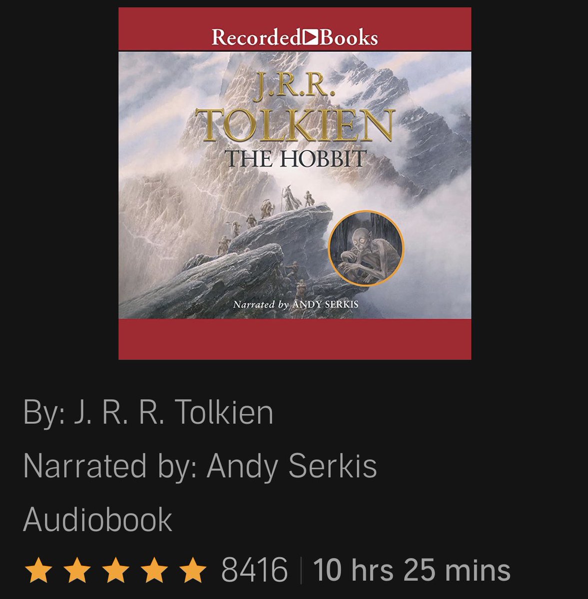Have you listened to The Hobbit read by <a href="/andyserkis/">Andy Serkis</a> yet? It’s outstanding and “Riddles in the Dark” is pure magic.