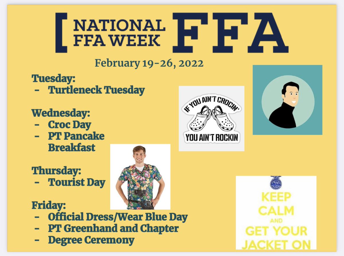 boonville_ffa's tweet photo. This week is FFA Week! Be sure to dress up!! It’s going to be a great week! https://t.co/talHoGHvRf