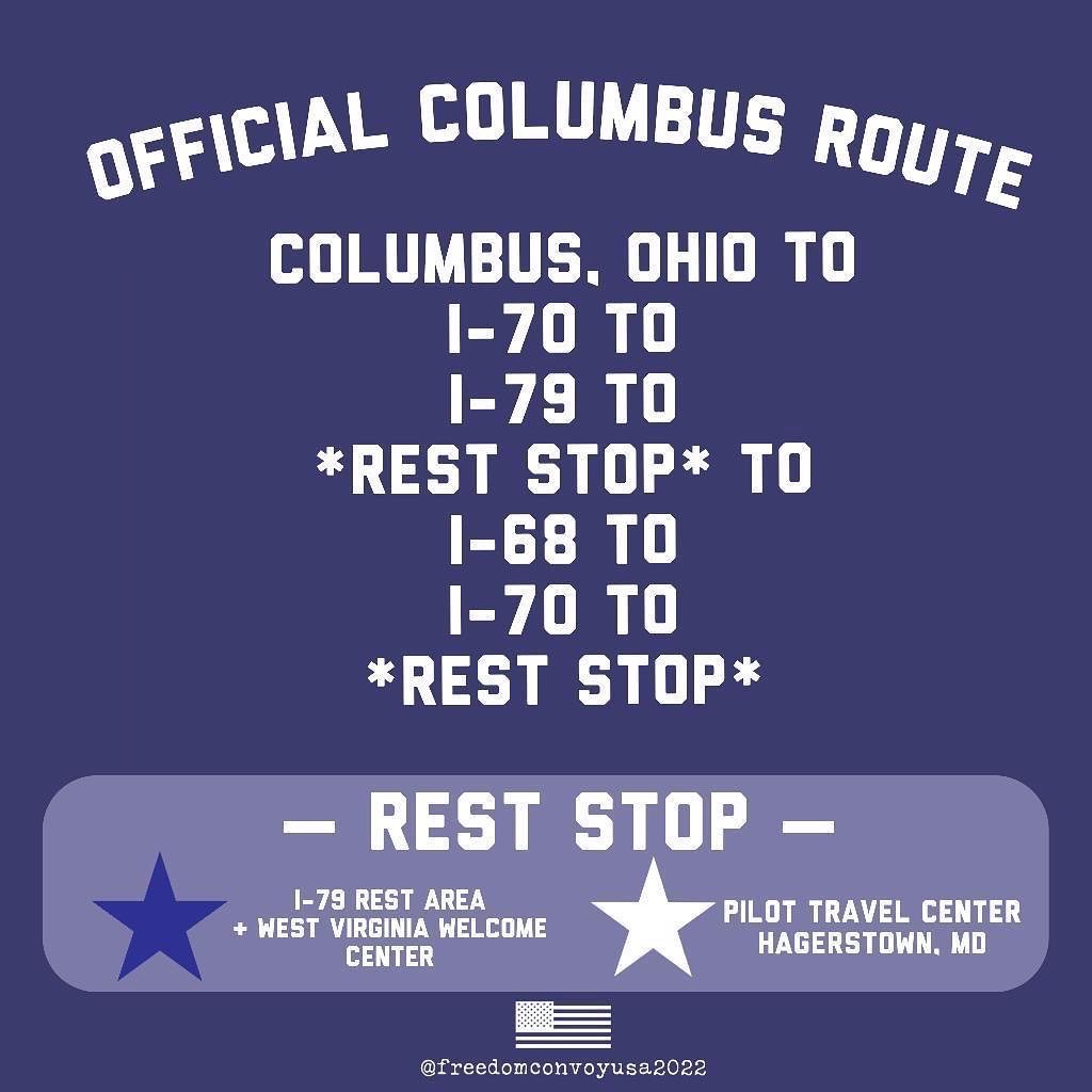 Hello Indianapolis and Columbus! Our convoy is coming through on the 27th and 28th! Full Routes to DC are up on FB and IG (FreedomConvoyUSA2022). Jump in line! #FreedomConvoyusa202