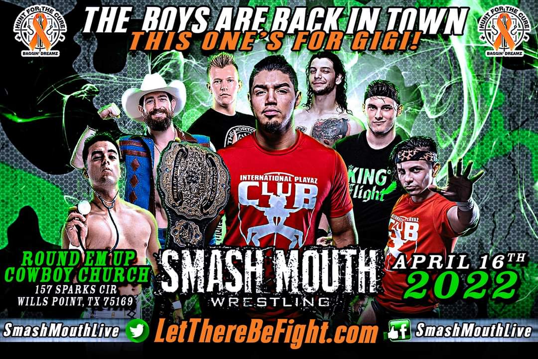 SmashMouthLIVE's tweet image. The BMF's of SmashMouthLIVE return to Wills Point, TX headlined by @TLHT__ "Bull of the Woods" Championship defense &amp;amp; the Gigi Foster Invitational Rumble benefitting the TX Hunt for the Cure. 

Visit LetThereBeFight.com for more info.