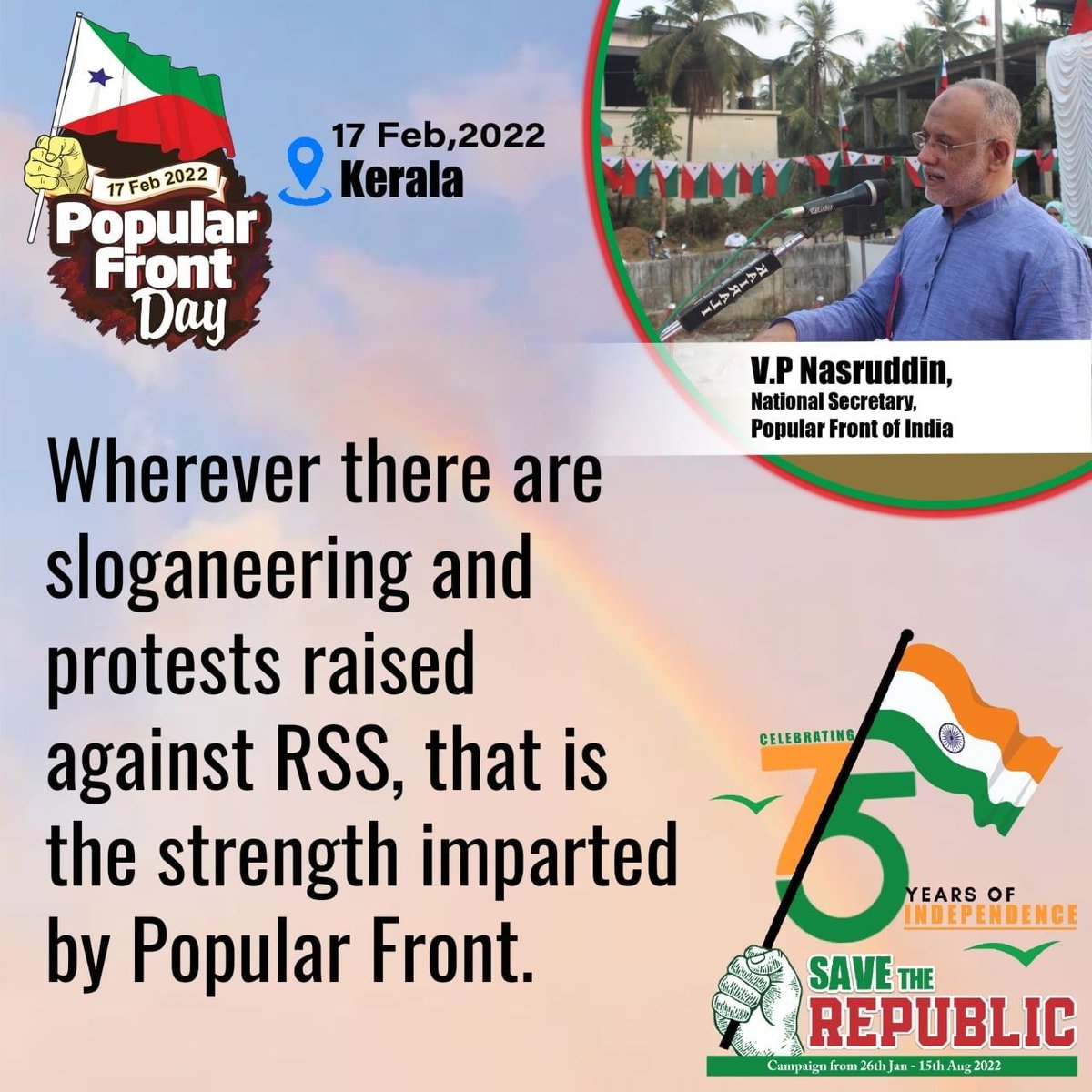 PFIOfficial's tweet photo. #PopularFrontDay #SaveTheRepublic @vpnasarudheen https://t.co/nEJHY5fVx3