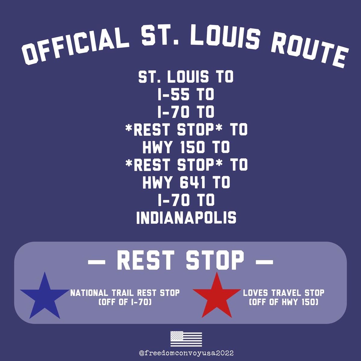 Hello Kansas City and St. Louis! Our convoy is coming through on the 26th and 27th! Full Routes to DC are up on FB and IG (FreedomConvoyUSA2022). Jump in line! #FreedomConvoyusa2022