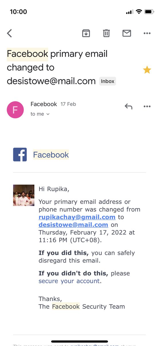 Received Facebook Primary Email Changed?