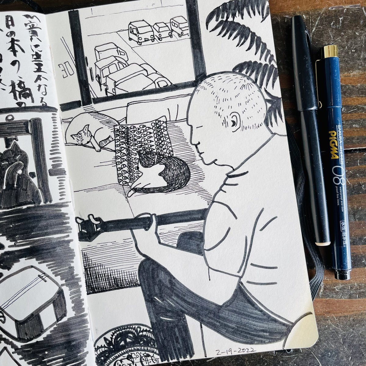 細いペンと太いペンで描きました。

#pentelsignpen #sakuramicron #lifedrawing #roomdrawing #sketchbook #drawaday #illusration #observationaldrawing