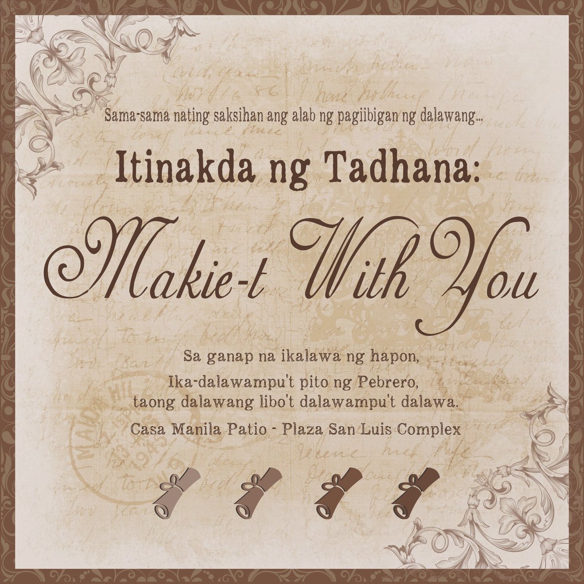 MaKietWithYou's tweet photo. ㅤ ͏͏͏͏͏͏͏͏͏
 ͏͏͏͏͏͏͏͏͏͏͏͏
Kung kayo ay naimbitahan ng ikakasal, maaaring punan ang nakalakip na RSVP Form.
🔗: https://t.co/VRZMNNlMHf

#LetsMakieItHappen
#MakietangMagkasamaHanggangDulo
#WeMetToMakieItHappen
#PatungoSaBagongYugto

͏͏͏͏ㅤ https://t.co/3L6y4HHNFo