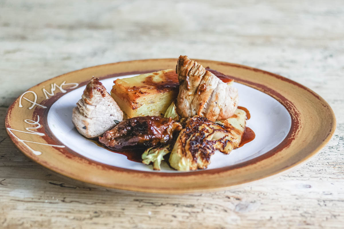 The Oven-baked chicken supreme is one not to be missed! 
Served with a bubble and squeak cake, seasonal greens, smoked bacon, mushroom and tomato sauce

Book now: thepigs.org.uk/food