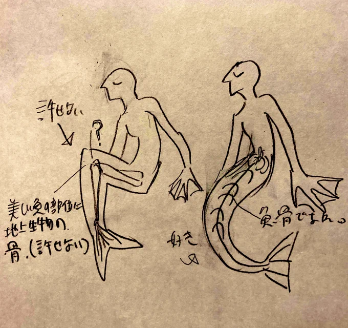 人魚の描写の、好き嫌い。
なので、人魚のコスプレも仕方ないけど
違う…違うんだ…となっている。 