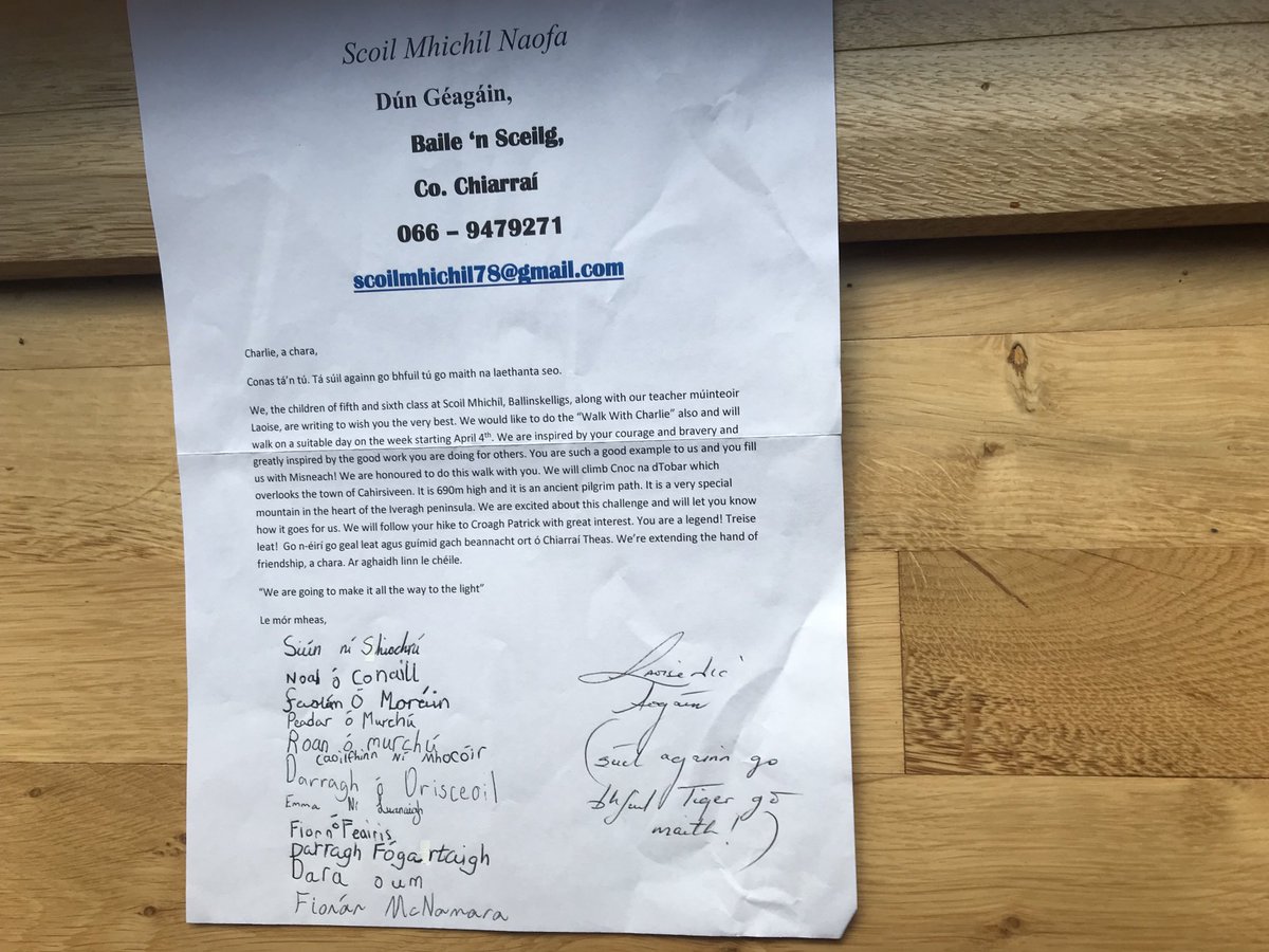 charliebird49's tweet photo. And yes another message of support this time from pupils in Scoil Mhichil  Dun Geagain in Baile ‘n Sceilg County Kerry. In one day alone such beautiful messages from three schools. I am so up lifted by all your support. And dozens of schools are sending me messages of support. https://t.co/8XnNzt1iCo