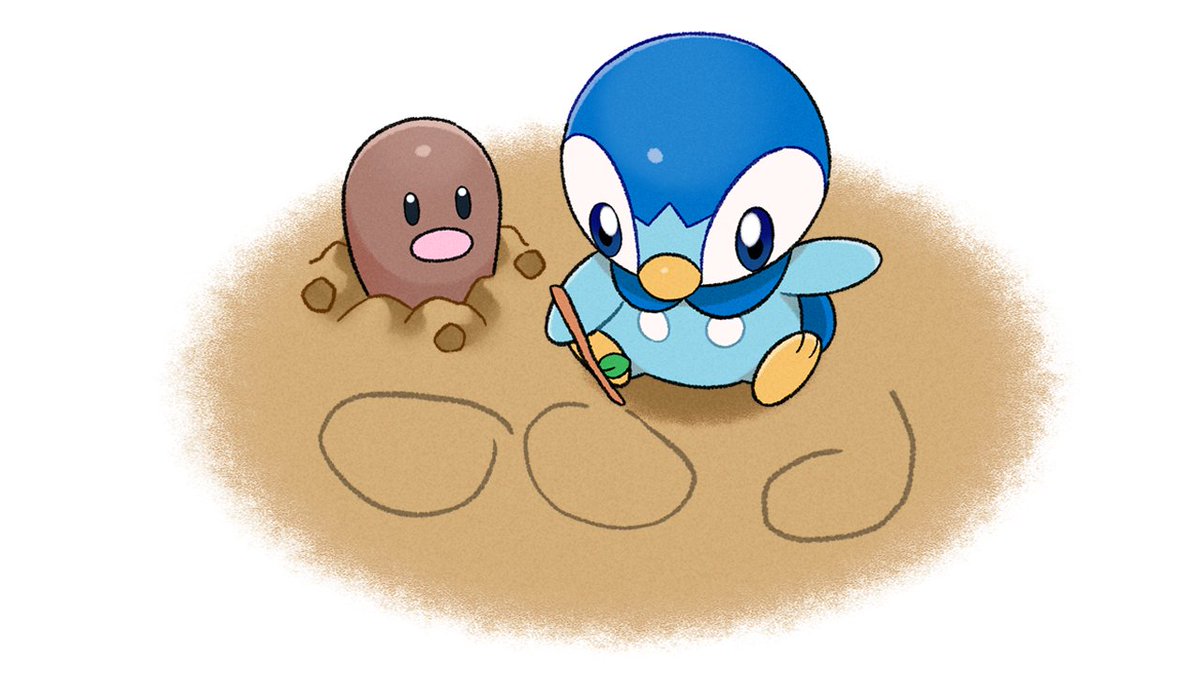 piplup pokemon (creature) no humans stick holding stick looking down blue eyes sand  illustration images
