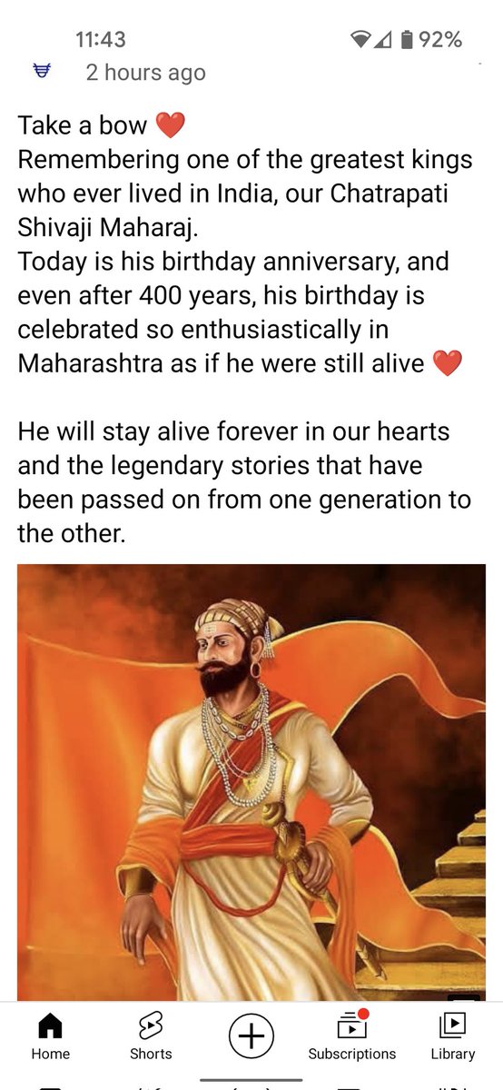 One of the greatest warriors who ever lived and will be loved and remembered forever. Take a bow ❤️❤️

#shivajijayanti #shivajimaharajjayanti #chtrapatishivajimaharaj