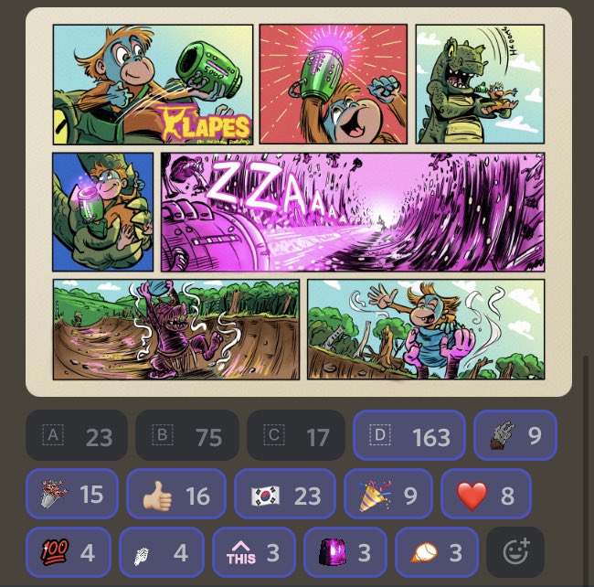 klapesnft's tweet photo. The fourth page of the Klapes Comic vote has ended!! Our community has voted for…

🥁

D. A heroic friend!

Who do you think our heroic friend is?
Comment below! 👇 

@klapesnft @MMJetpack @klaytn_official #klapesnft #babyklapes #klaytn #comic https://t.co/FJZA4BSy9t