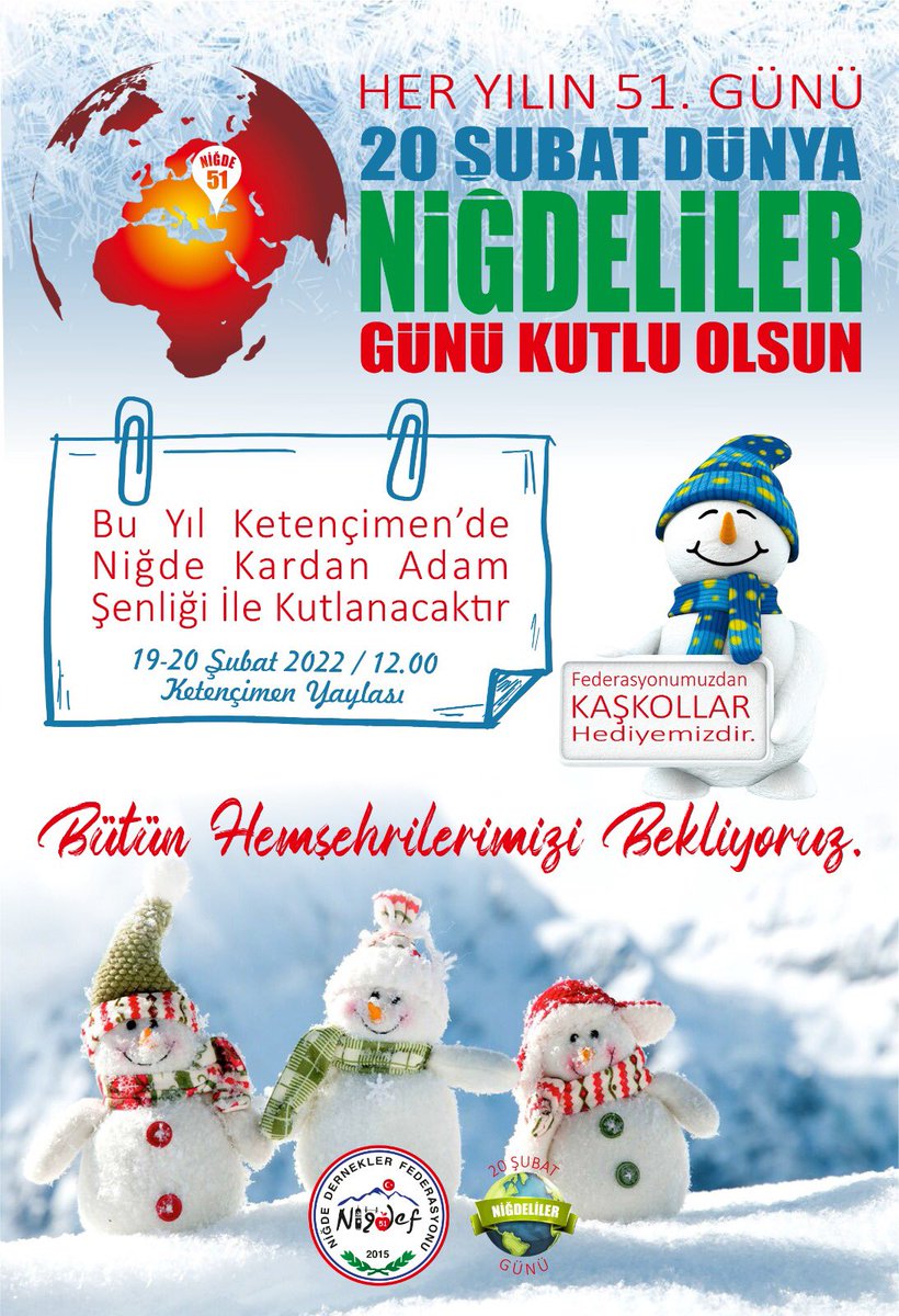 nigdefkk's tweet photo. 20.02.2021 tarih ve 002 Sayılı Federasyonumuzun aldığı  karar ile İlan Edilen "Yılın 51.Günü"Dünya Niğdeliler Günü" kutlamaları , Tüm Dünyada,Türkiye de  ve Niğdemiz de çeşitli etkinlikler ile kutlanacaktır.#yılın51günü #dünyaniğdelilergünü #niğdederneklerfederasyonu https://t.co/iZMNI5xWMW