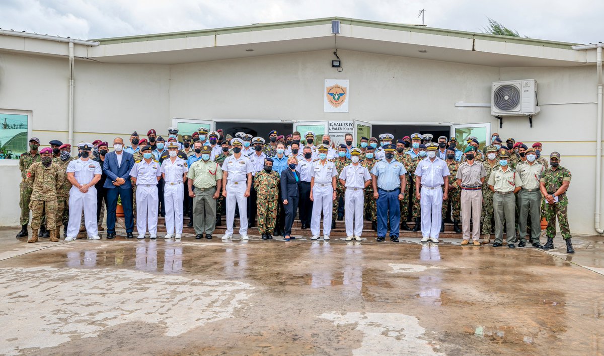 USEmbassyMoris's tweet photo. After 11 days of successful intensive training, #CutlassExpress2022 is over! The closing ceremony was held in Seychelles on Friday. U.S. Embassy Chargée d’Affaires Judes E. DeBaere & Seychelles’ Chief of Defence Forces Colonel Brigadier Michael Rosette gave remarks at the event. https://t.co/ODteXuny4m