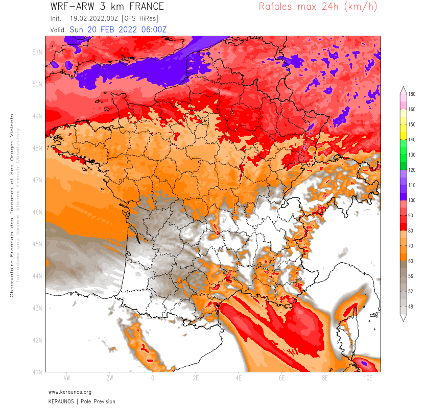 Un nouveau renforcement du vent est attendu dimanche soir sur le nord du pays puis la nuit suivante jusqu'au nord-est.
Des rafales de 100/120 km/h sont envisagées sur les #HautsdeFrance. 